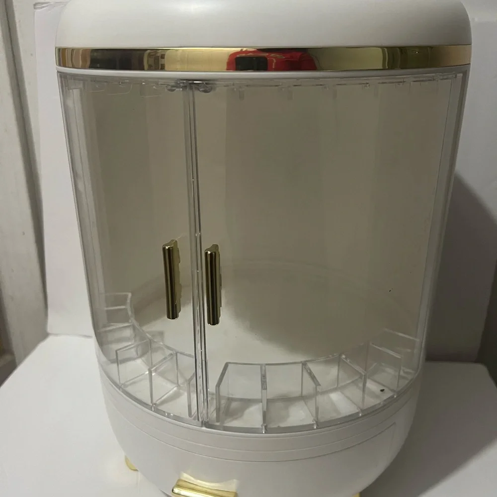 Chic White and Gold Makeup Organizer with Mirror